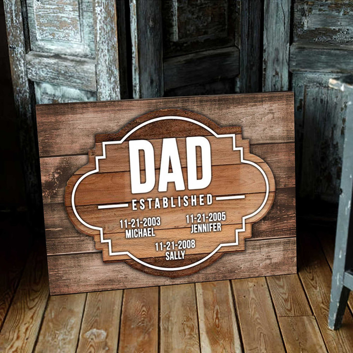 Personalized Dad Est with Son & Daughter Landscape Canvas for Father Wall Art