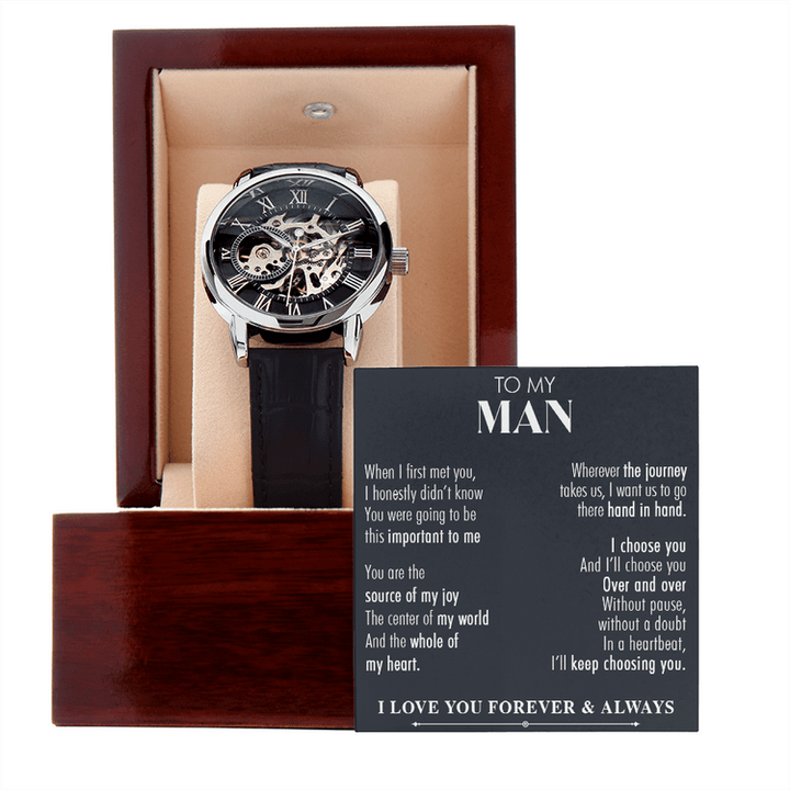 To My Man Openwork Watch With Message Card, I'll Keep Choosing You, Best Watch for Husband, Boyfriend, Anniversary Gift, Birthday Gift