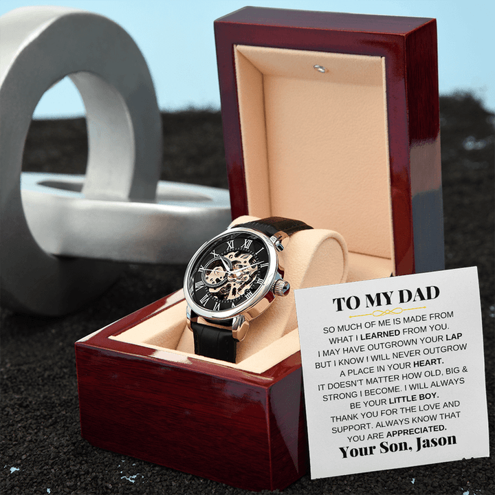 To My Dad Premium Automatic Openwork Watch With Message Card, Watch for Dad, Father's Day Gift for Him, Watch from Son, Openwork Watch