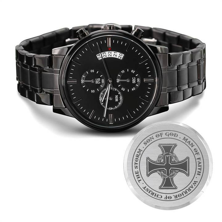 Son of God - Man of Faith - Warrior of Christ Watch Gift for Dad, Husband, Grandpa, Papa Meaningful Watch, Cross Watch