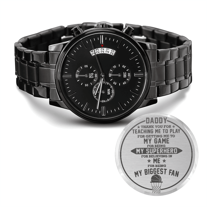 Thank You For Teaching Me To Play Baseball To Daddy Black Chronograph Watch Gift For Dad, Dad Baseball Gift