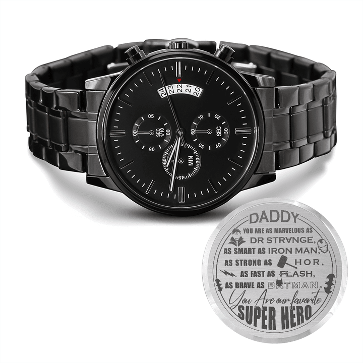 My Dad Is My Super Hero Black Chronograph Watch Gift For Daddy My Superhero Father's Day