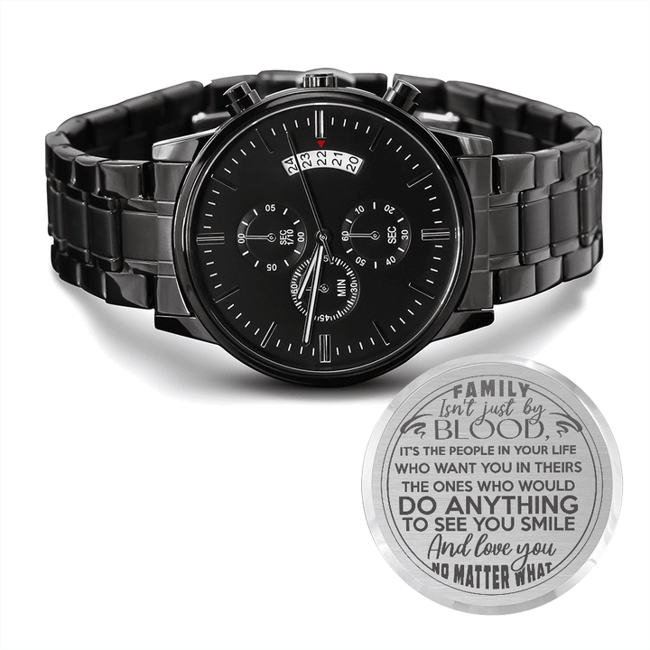 To My Stepped Up Dad Watch, Thank You For Loving Me As Your Own To My Bonus Dad Black Chronograph Watch Gift For Bonus Dad