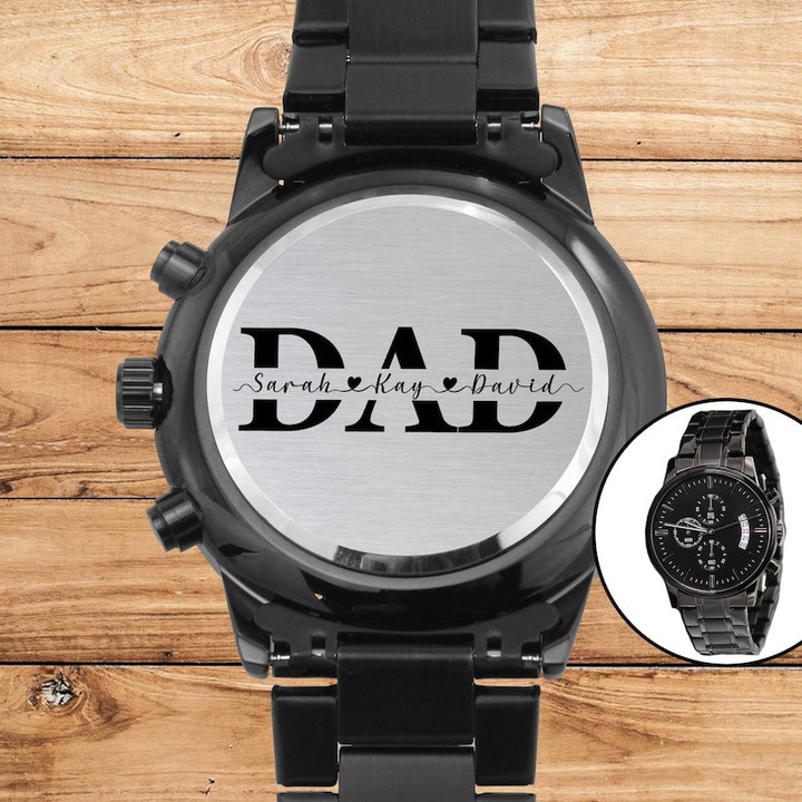 Engraved Watch For Dad With Kids Names, Personalized Father's Day Gift For Dad Engraved Stainless Steel Watch, Birthday Gift For Dad, Stepdad