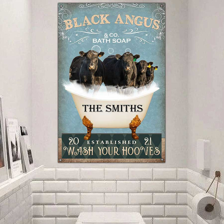 Personalized Black Angus Bathtub Bathroom Metal Wall Art, Black Angus Sign for Farm Decoration