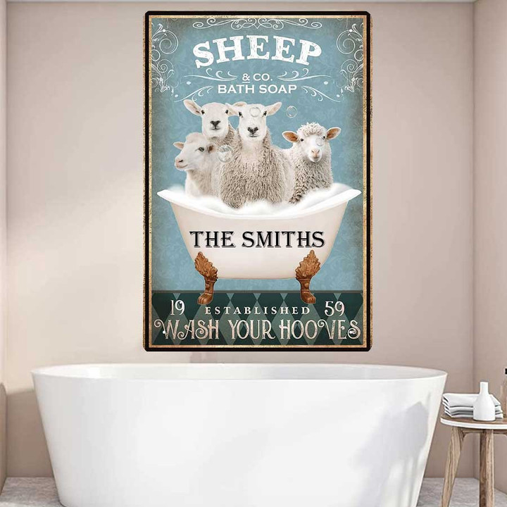 Personalized Sheep Bathtub Bathroom Metal Wall Art, Sheep Sign for Farm Bathroom Decor