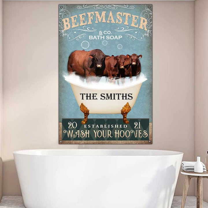 Personalized Beefmaster Bathtub Bathroom Metal Wall Art, Beefmaster Sign for Farm Bathroom