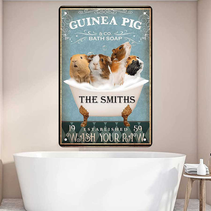 Personalized Guinea Pig Bathtub Bathroom Metal Wall Art, Guinea Pig Metal Sign for Bathroom Decor