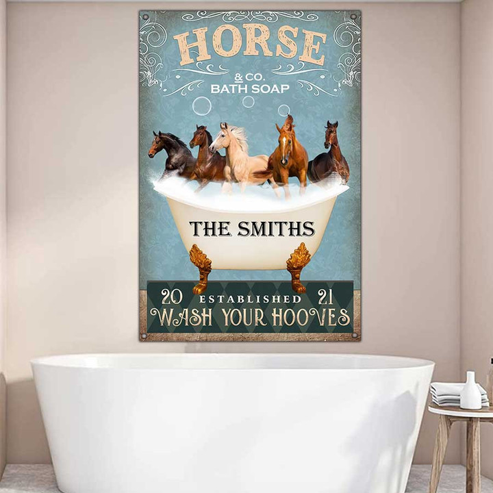 Personalized Funny Horse Bathtub Bathroom Metal Wall Art, Horse Metal Sign for Bathroom Decor