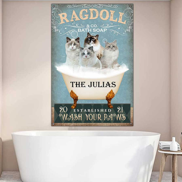 Personalized Funny Ragdoll Bathtub Bathroom Metal Wall Art, Ragdoll Metal Sign for Bathroom Decor