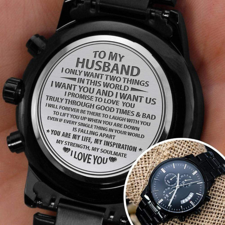 To My Husband Chronograph Watch Gift I promise to love you truly through good times & bad - Engraved Watch for Husband