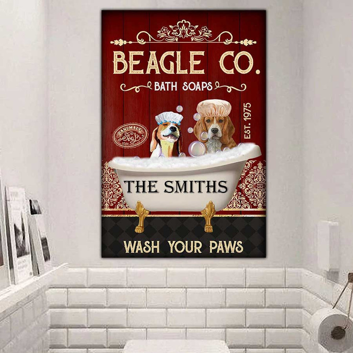 Funny Beagle Bathroom Metal Wall Art, Wash Your Paws Beagle Vintage Metal Sign