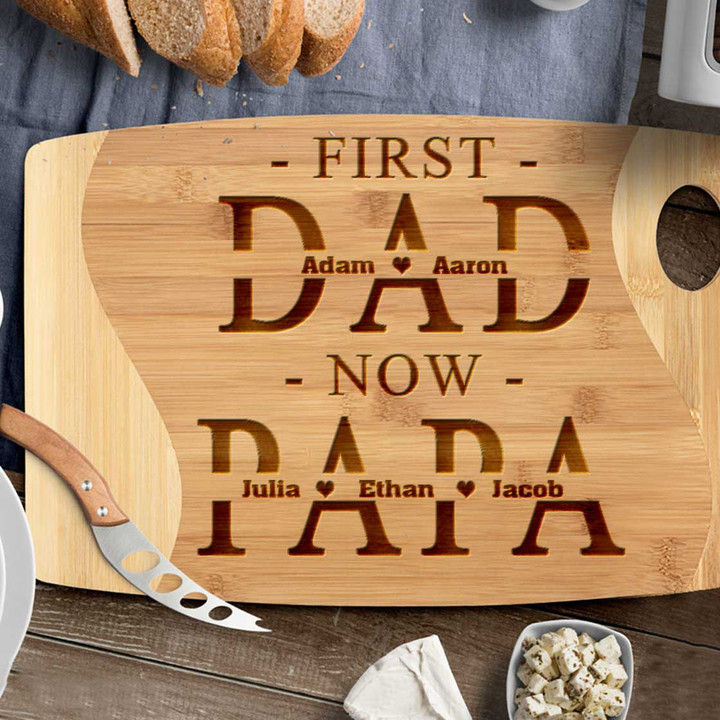 Personalized First Dad Now Grandpa Cutting Board with Kid Names, Dad Birthday Gift