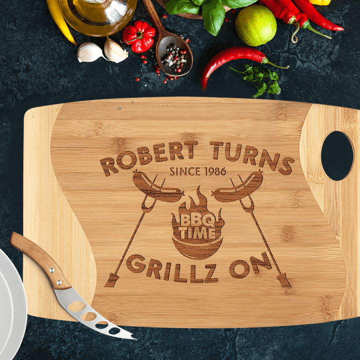 Personalized Cutting Board for Men - BBQ Time Grillz On - Custom Name - Custom Year - Father's Day Gift