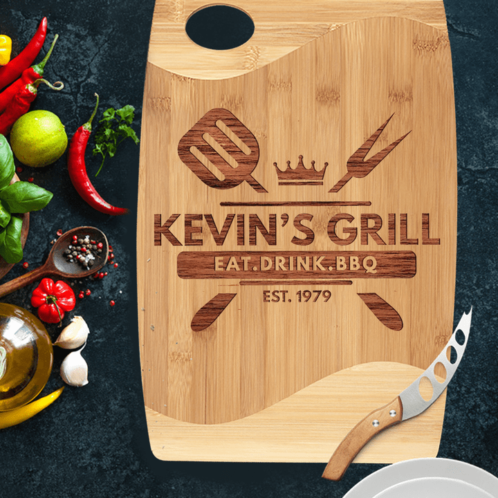 Personalized Cutting Board For Men - Eat. Drink. BBQ - BBQ Grilling Gift - Father's Day Gift From Son and Daughter