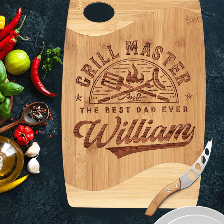 Personalized Cutting Board For Men - Grill Master & The Best Dad - Father's Day Gift From Son and Daughter