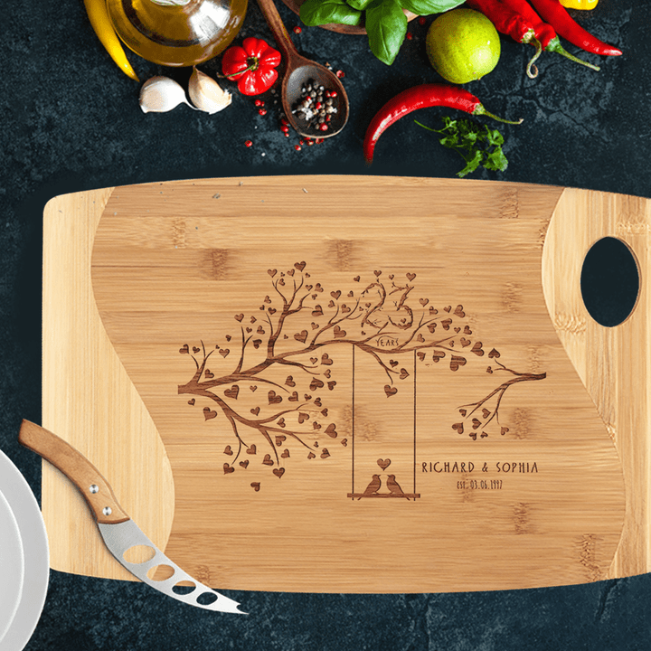 Personalized Cutting Board for Couples - Monogrammed Anniversary Gifts - Love Tree - Custom Couple Name
