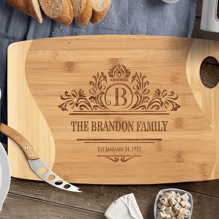 Personalized Cutting Board for Couples - Monogrammed Family Name with Crown - Housewarming Gift - Custom Name