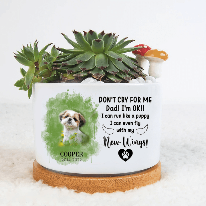 Personalized Memorial Pet Loss Plant Pot - Custom Photo and Color, Succulent Flower Pot Pet Loss Memorial Gifts