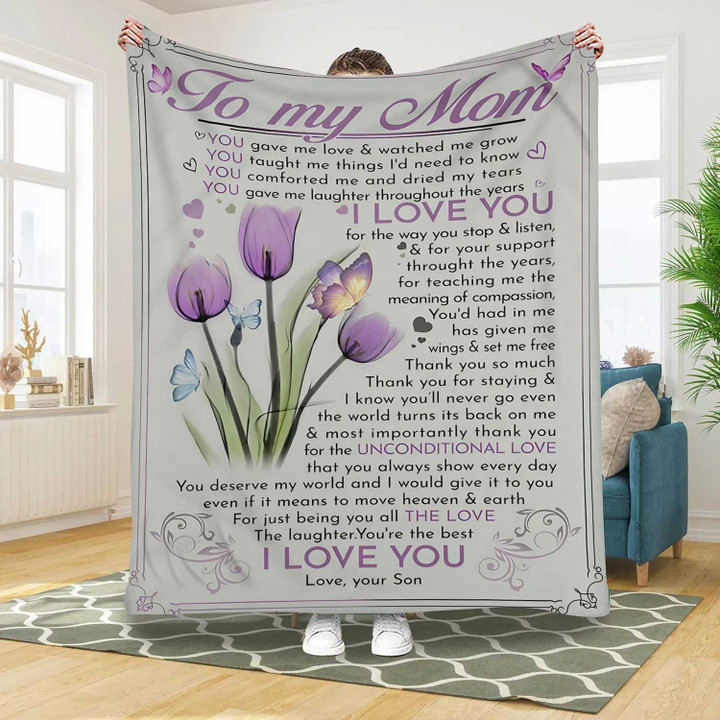 Personalized Tulip Mom Blanket, I will always love you, Gift from Son to Mom Fleece Blanket, Sherpa Blanket