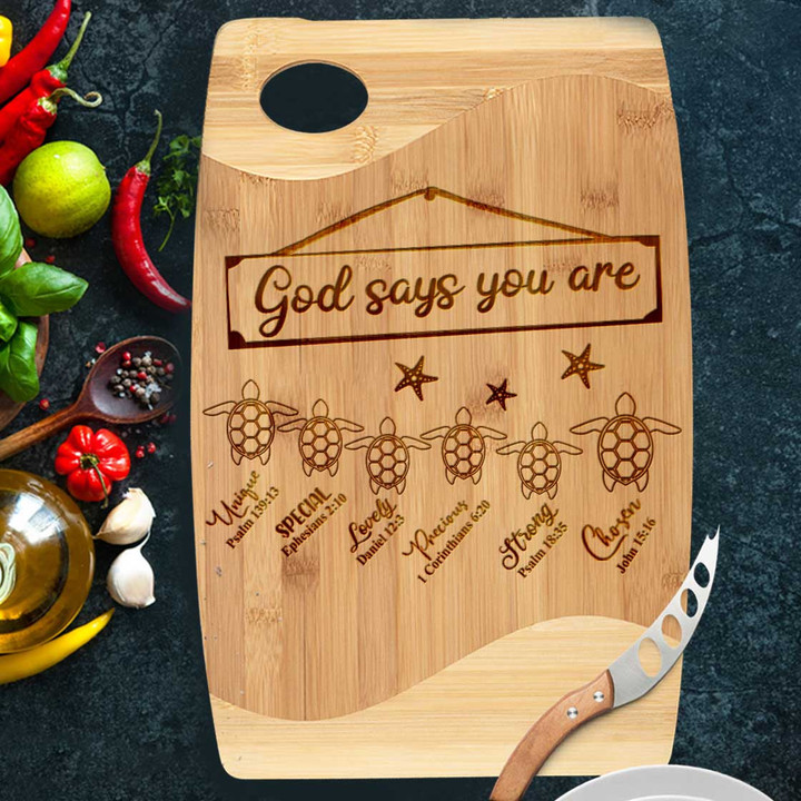 Turtle God says you are Jesus Kitchen Cutting Board for Christian Turtle Lovers, Gift for Mom, Women