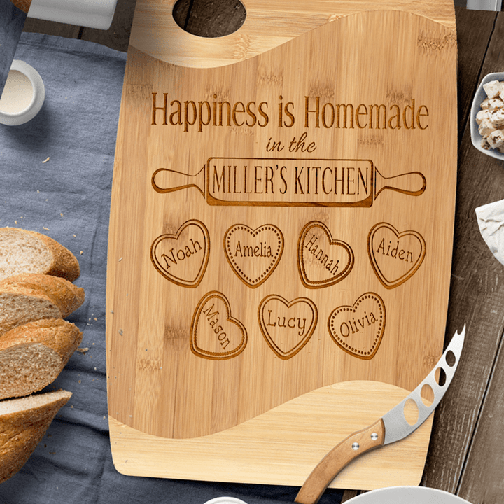 Personalized Cutting Board For Grandma, Happiness is Homemade in the Kitchen, Custom Kids Name, Mother's Day Gift