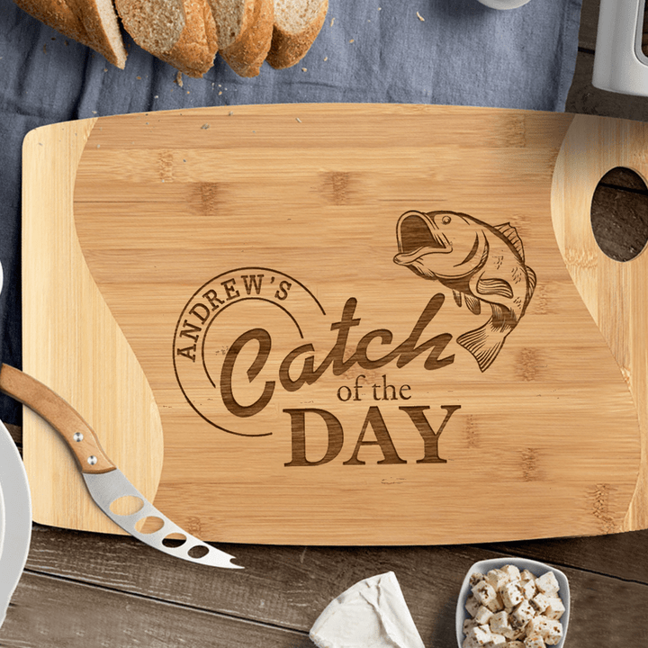 Personalized Cutting Board, Catch of the Day, Gift For Dad, For Fisher, Custom Name, Father's Day Gift