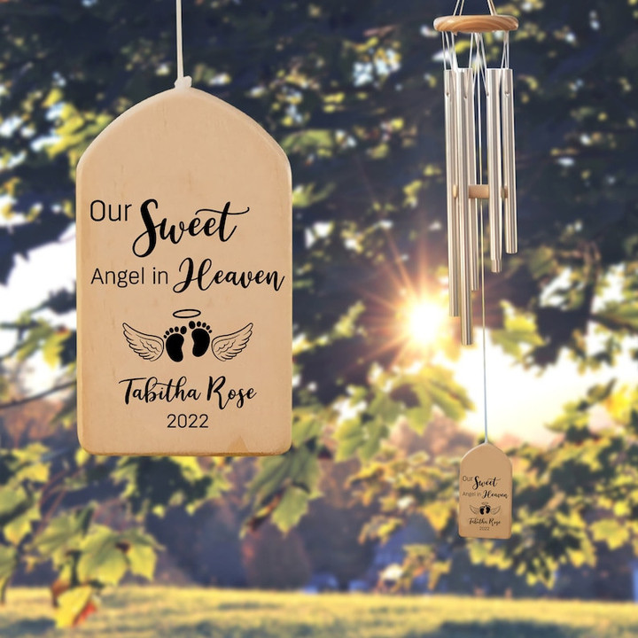 Personalized Our Sweet Angel In Heaven Footprints Wind Chime, Baby Angle Memorial Gift, Baby Infant Loss Miscarriage Pregnancy Loss Gift