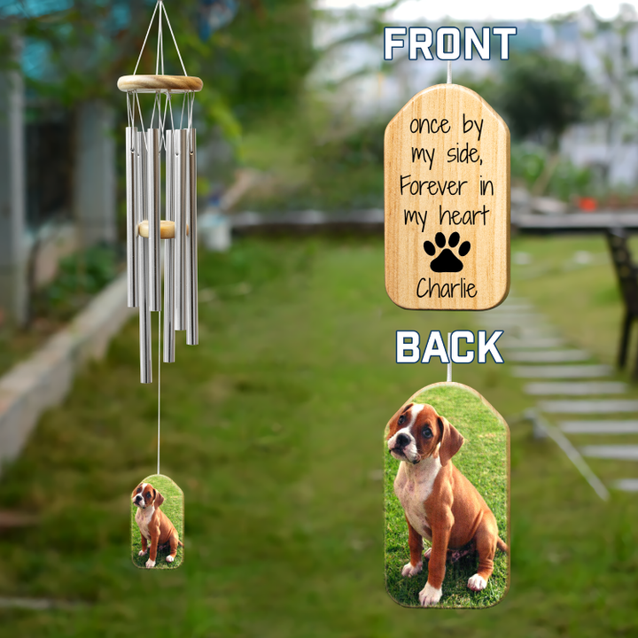 Personalized Pet Memorial Wind Chime, One By Side Forever In My Heart Memorial, Loss of Pet Sympathy Gift