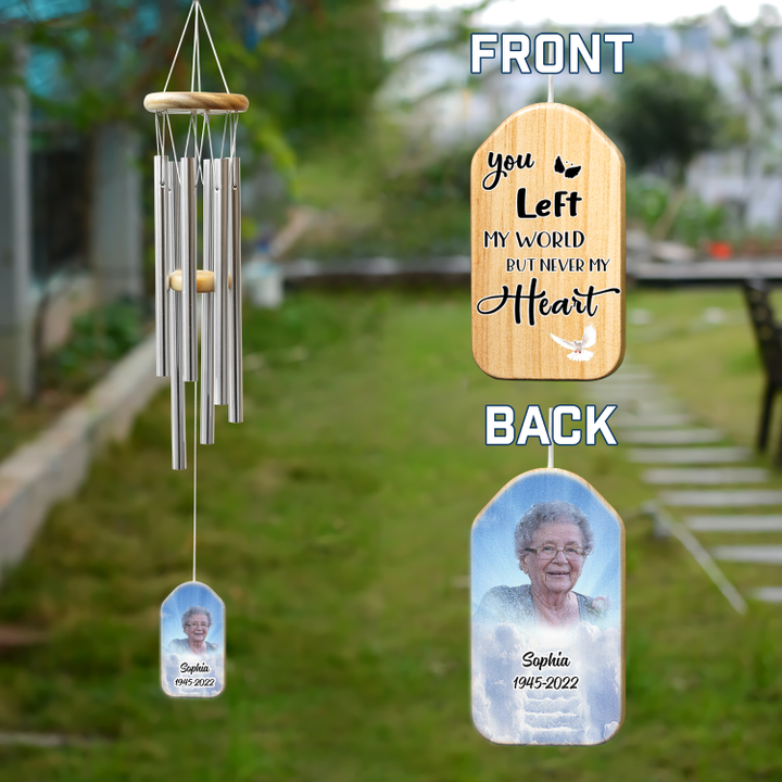 Personalized Memorial Wind Chimes, Mom Dad Memorial Gift - Loss of Father Mother Sympathy - You Left My World But Never My Heart