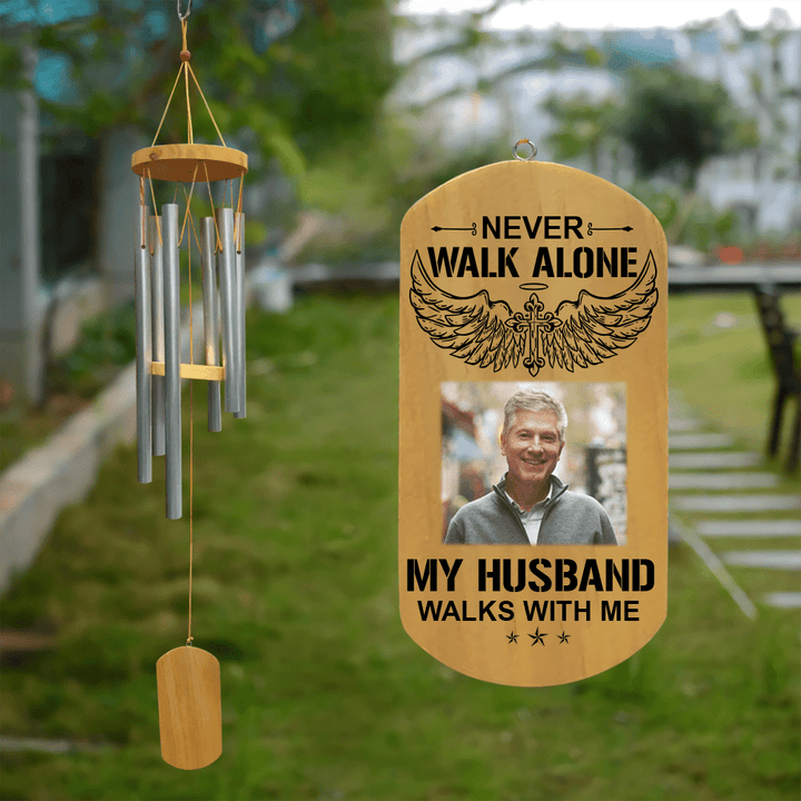 Personalized Memorial Gift Wind Chime, Wind Chime Never Walk Alone Loss of Husband Wife Mother Dad Mother Sympathy