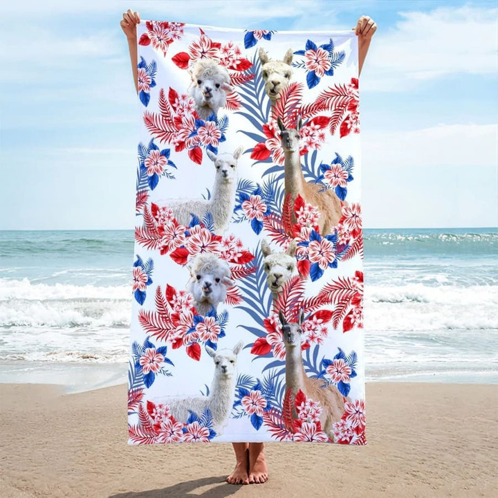 Custom Llama Hawaiian Inspiration Beach Towel for Women, Men, Llama Lovers