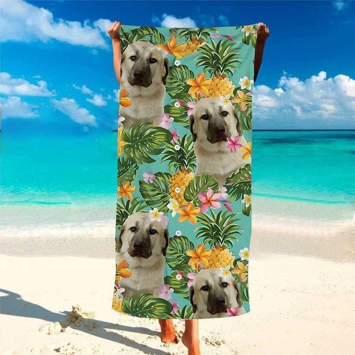 Personalized Anatolian Shepherd Hawaiian Beach Towel for Women, Men, Custom Photo Dog Beach Towel Pine Apple