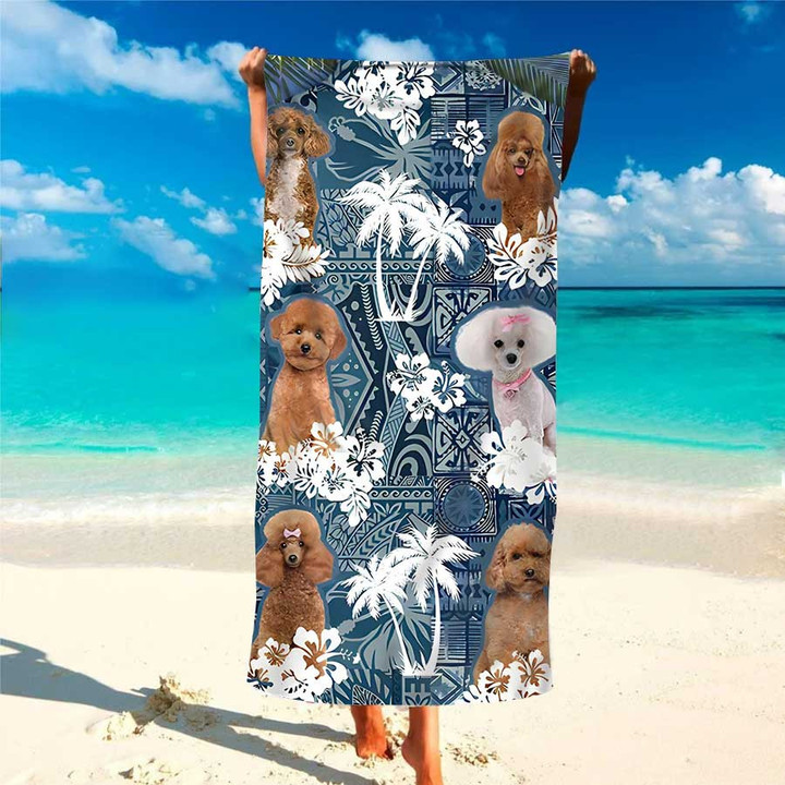 Custom Photo Funny Poodle Tropical Aloha Hawaiian Beach Towel for Women, Dog Mom