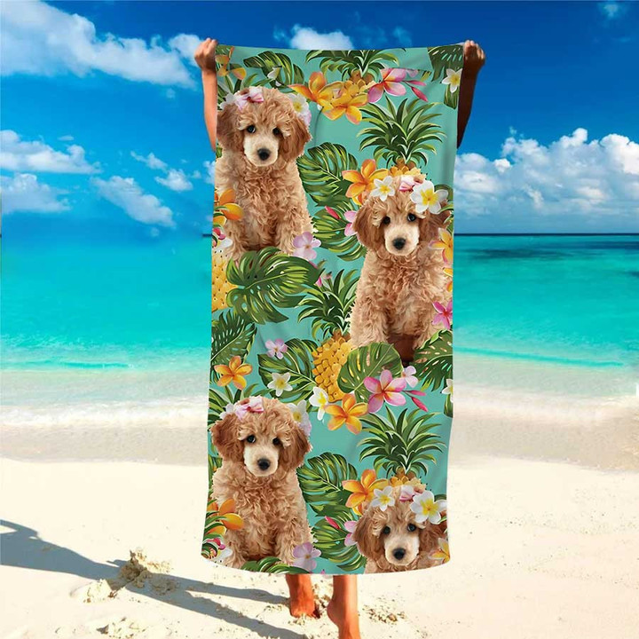 Custom Photo Funny Cockapoo Pineapple Aloha Hawaiian Beach Towel for Women, Dog Lovers
