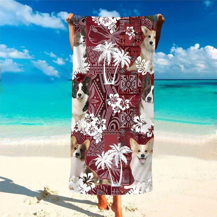 Custom Photo Cardigan Welsh Corgi Red Hawaiian Beach Towel for Women, Dog Lovers