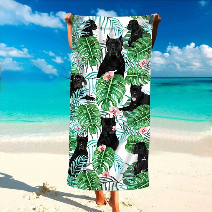 Custom Photo Funny Cane Corso Tropical Hawaiian Beach Towel for Women, Dog Mom, Dog Lovers