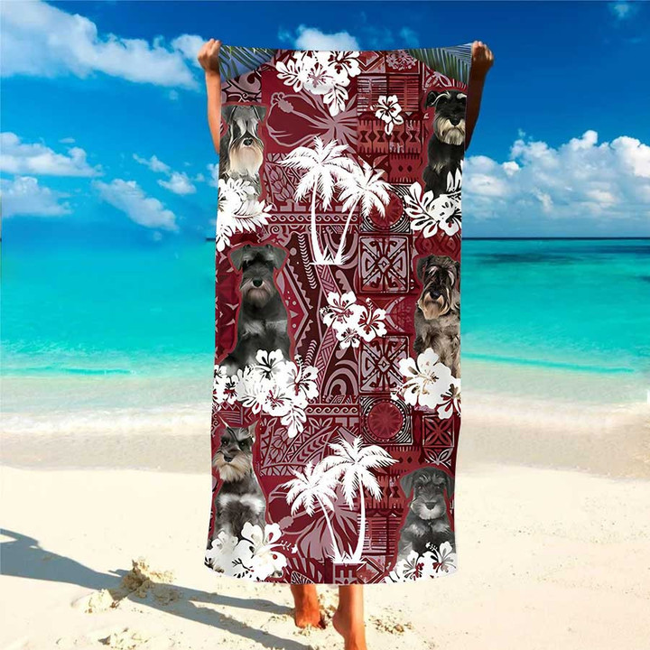 Custom Photo Funny Schnauzer Floral Hawaiian Beach Towel for Women, Dog Mom, Dog Lovers
