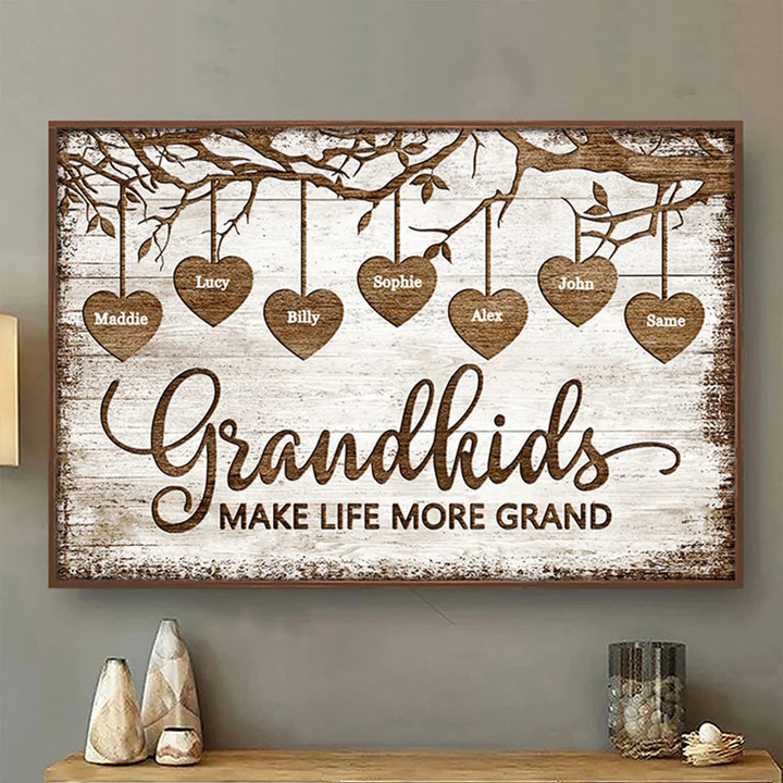 Grandkids Make Life Grand - Personalized Horizontal Canvas Prints, Tree Hears Art Kid Names Gift for Mom