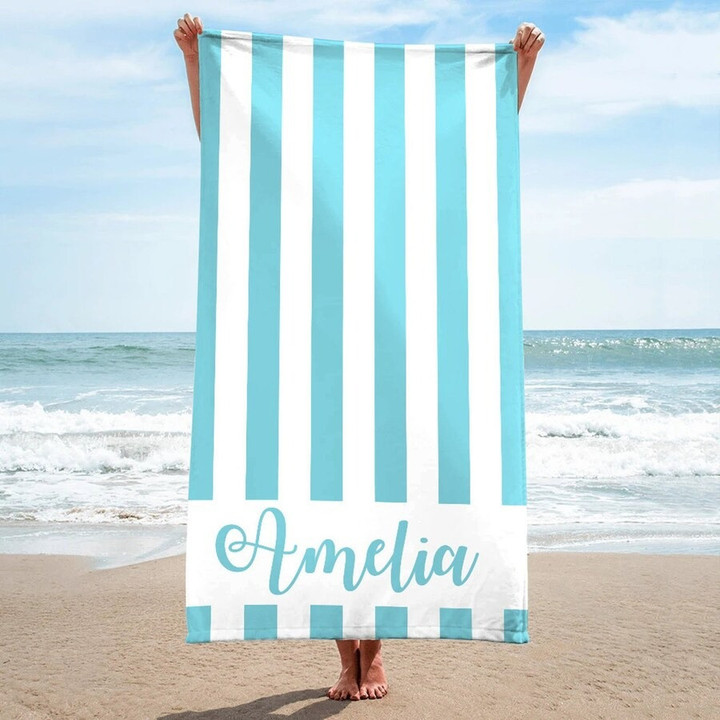 Personalized Stripe Beach Towel, Monogrammed Beach Towel for Men, Women, Kids