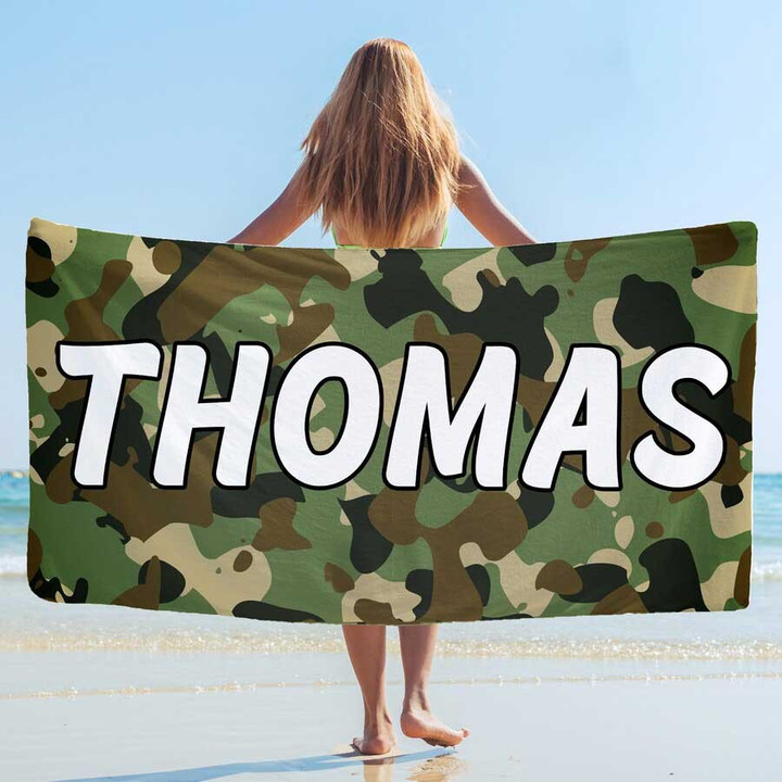 Personalized Camouflage Beach Towel, Monogram Beach Towel for Men Custom Name