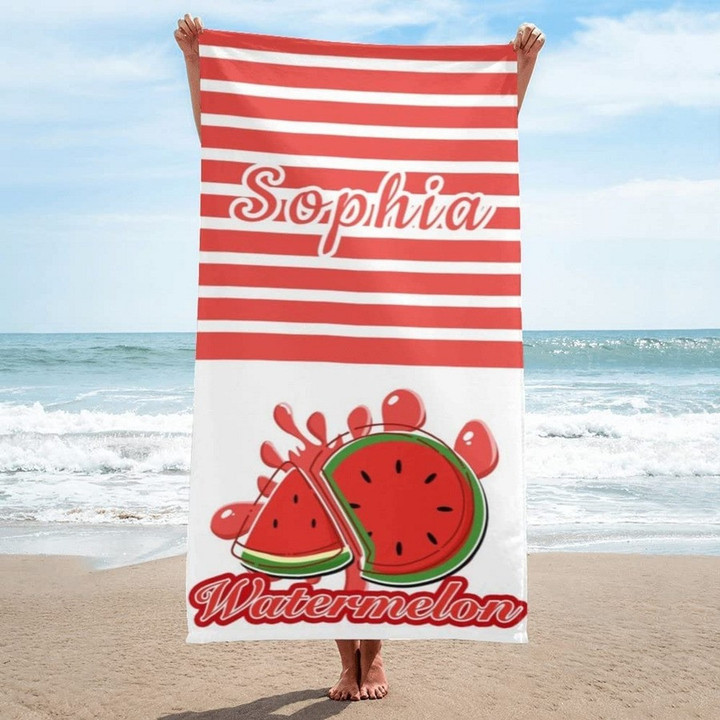 Personalized Funny Fruit Beach Towel with Name, Watermelon, Orange, Lemon Beach Towel for Women, Kids