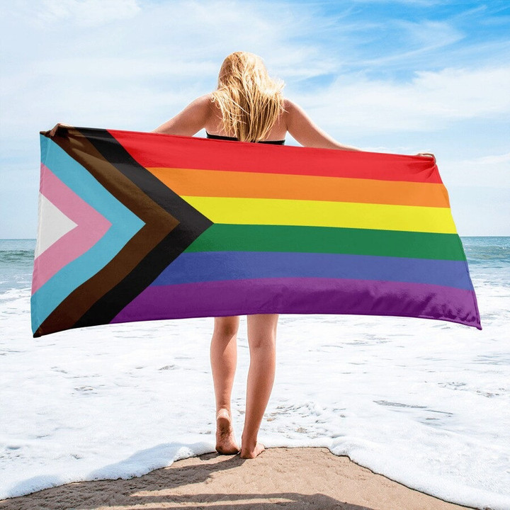 Personalized LGBT Progress Pride Flag Beach Towel for LGBT Community Pride Summer Bath Towel