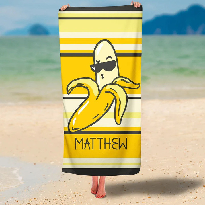 Personalized Banana Sunglasses Premium Beach Towel For Men, Boys Summer Bath Towel