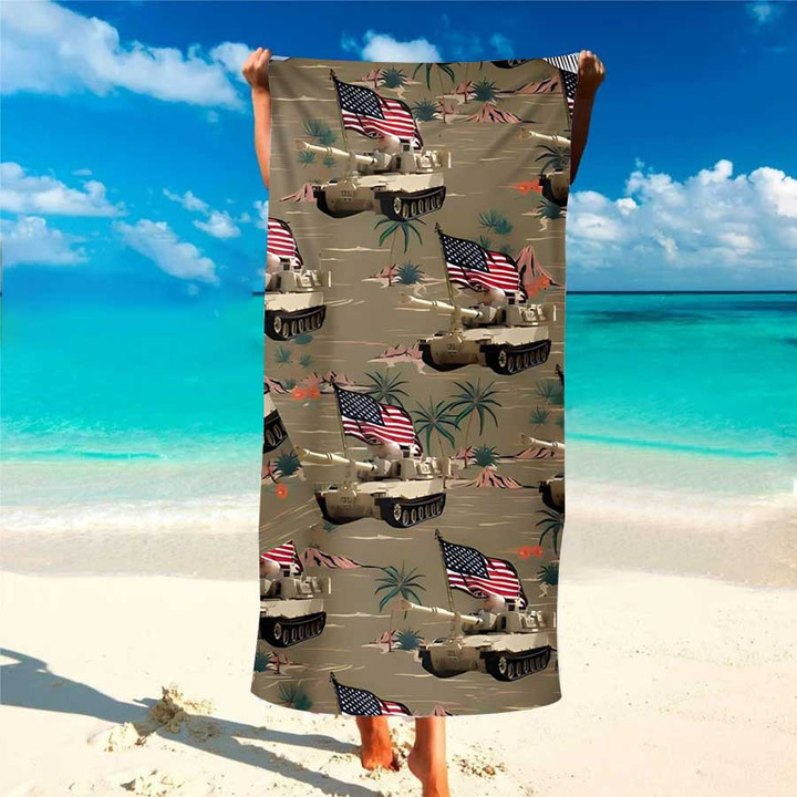 US Army M109 Paladin Tank 4th Of July Hawaiian Beach Towel for Dad, Men