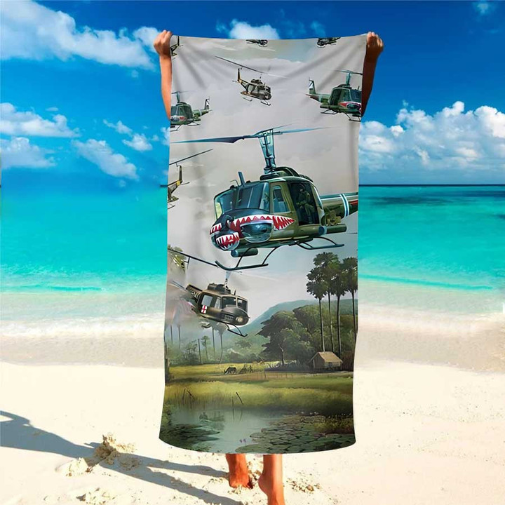 US Army UH-1 Iroquois Huey Hawaiian Beach Towel For Men, UH-1 Iroquois bath Towel for Dad