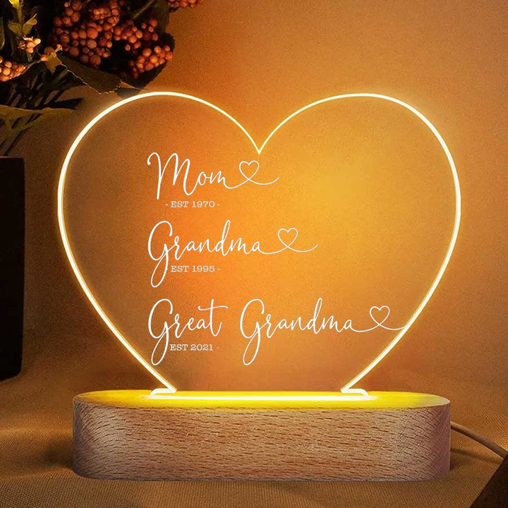 Customized 3 Generation Mom Grandma Great Grandma Night Light for Grandma Bedroom