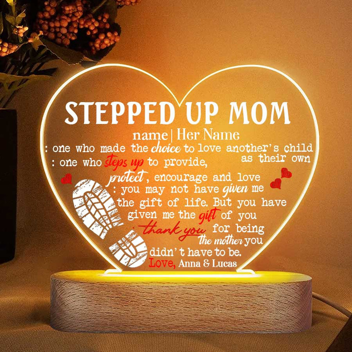 Personalized Stepped Up Mom, Bonus Mom Night Light for Bedroom, Gift for Mom from Stepdaughters and Stepsons