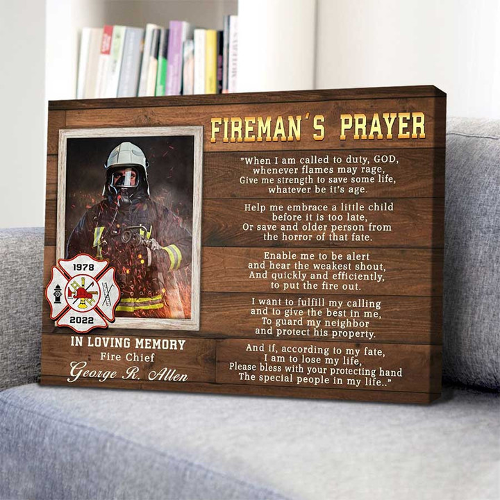 Custom Photo Firefighter's Prayer, Memorial Gift Sympathy Gift For Loss Of Firefighter Canvas Print, Gift for Dad, Mom