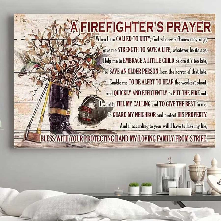 Firefighter's Prayer Motivation Quote Wall Art Gift For Fireman Fire Dept Canvas Paintings